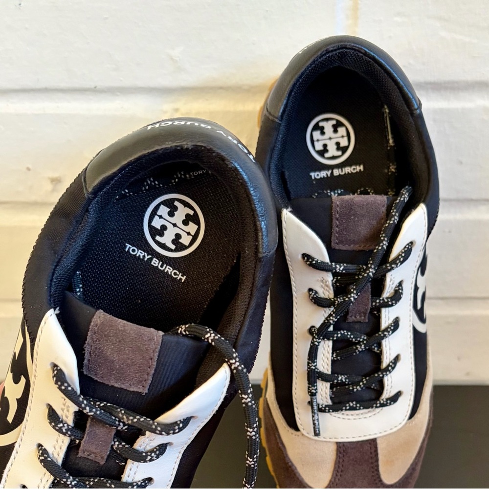 Tory Burch Black, Cream & Brown Logo Runner Sneakers - Picture 5 of 8